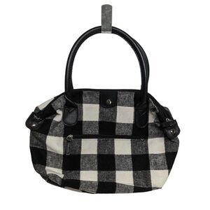 Handbag Black White Check Plaid Tartan Flannel Fabric Medium Tote Bag